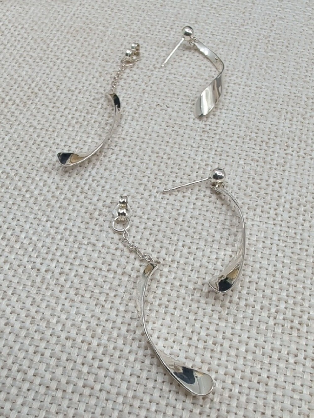 Vintage JCM 925 Sterling Silver Twisted Ribbon Spiral Dangle Drop Earrings - Picture 9 of 16